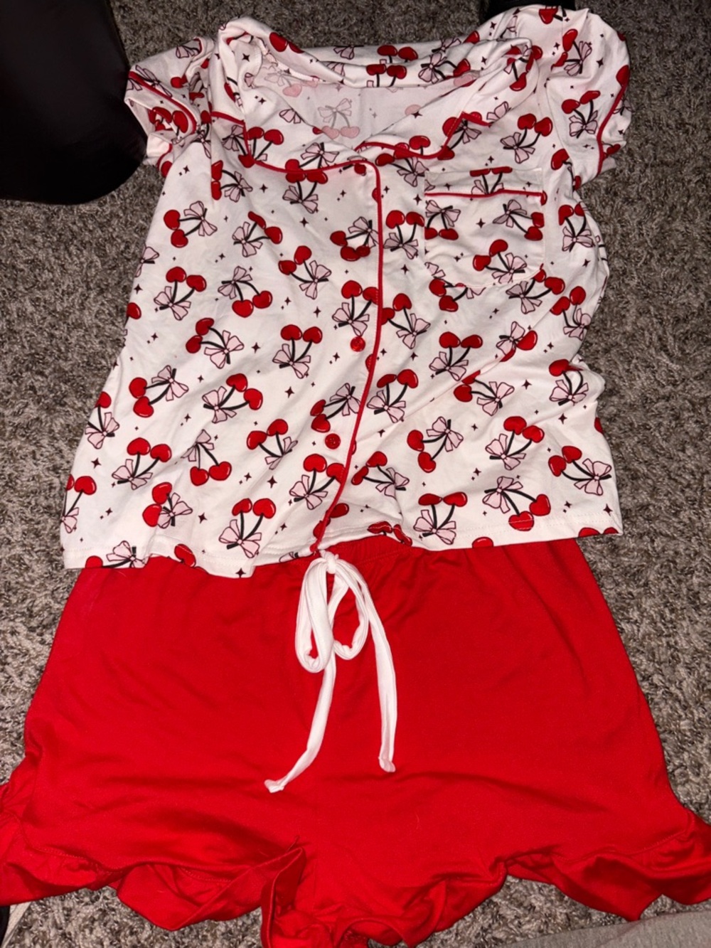 Cherry Print Pajama Set - Red & White